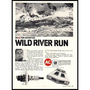 1970 AC Spark Plugs Vintage Print Ad Nature White Water Rafting Wall Art Photo